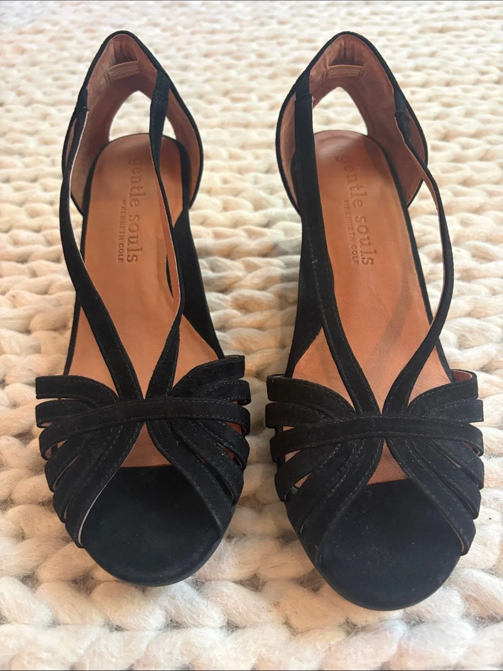 Gentle Souls! New! Women's Black Suede Open-Toe D'Orsay Heels